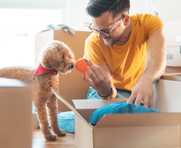 Ragazzo apre gli scatoloni degli accessori di Fido